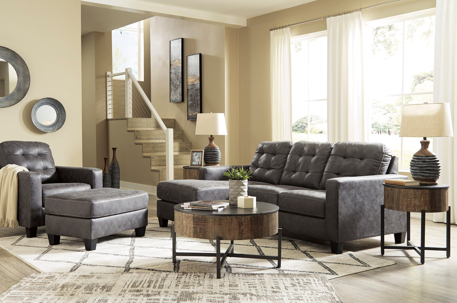 Venaldi Gunmetal Living Room Set - SET | 9150118 | 9150120 - Bien Home Furniture & Electronics