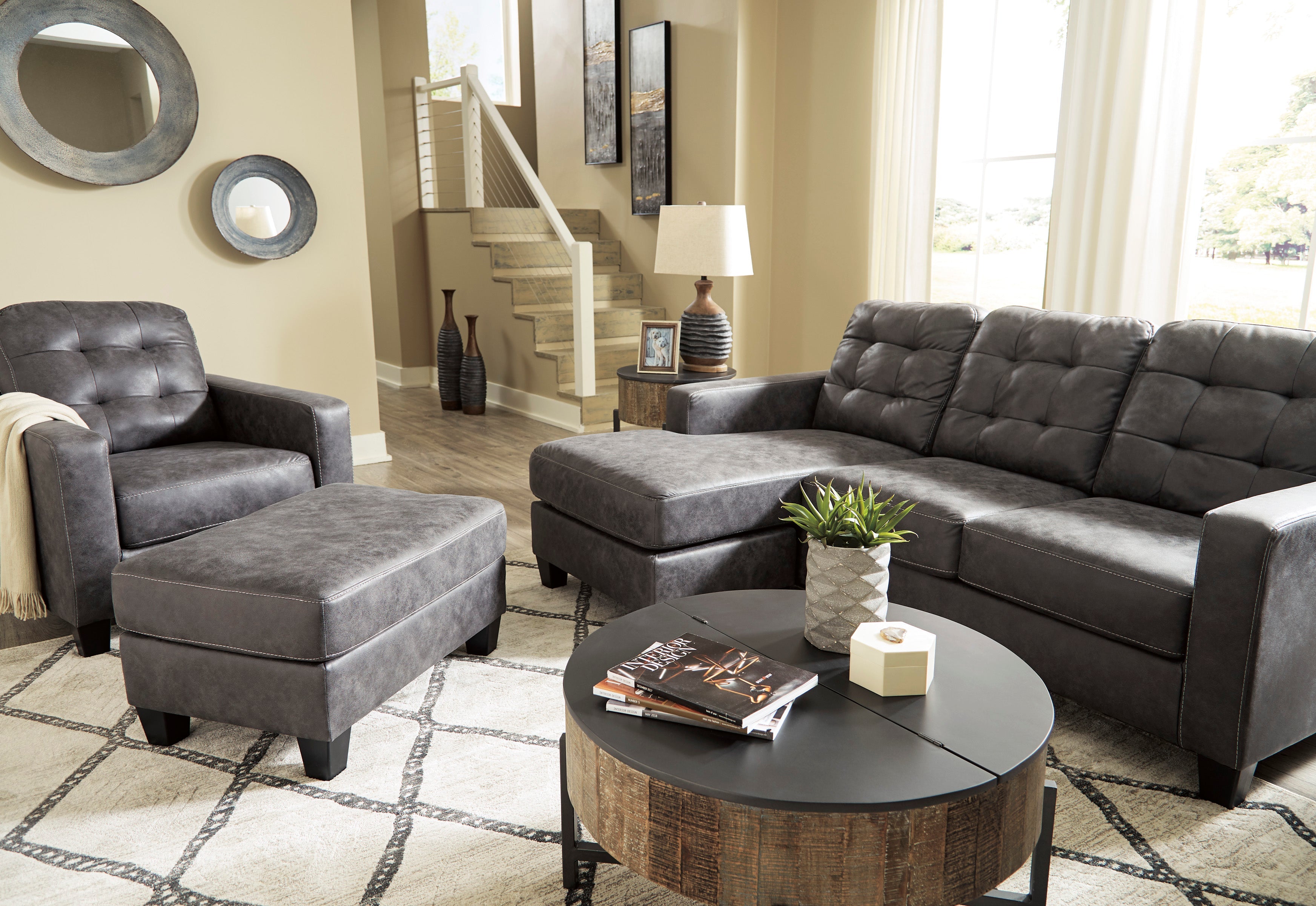 Venaldi Gunmetal Living Room Set - SET | 9150118 | 9150120 - Bien Home Furniture &amp; Electronics