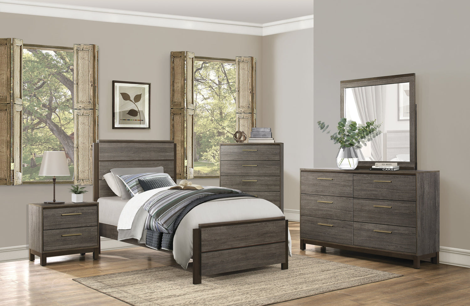 Vestavia Gray Twin Panel Bed - SET | 1936T-1 | 1936T-3 - Bien Home Furniture & Electronics