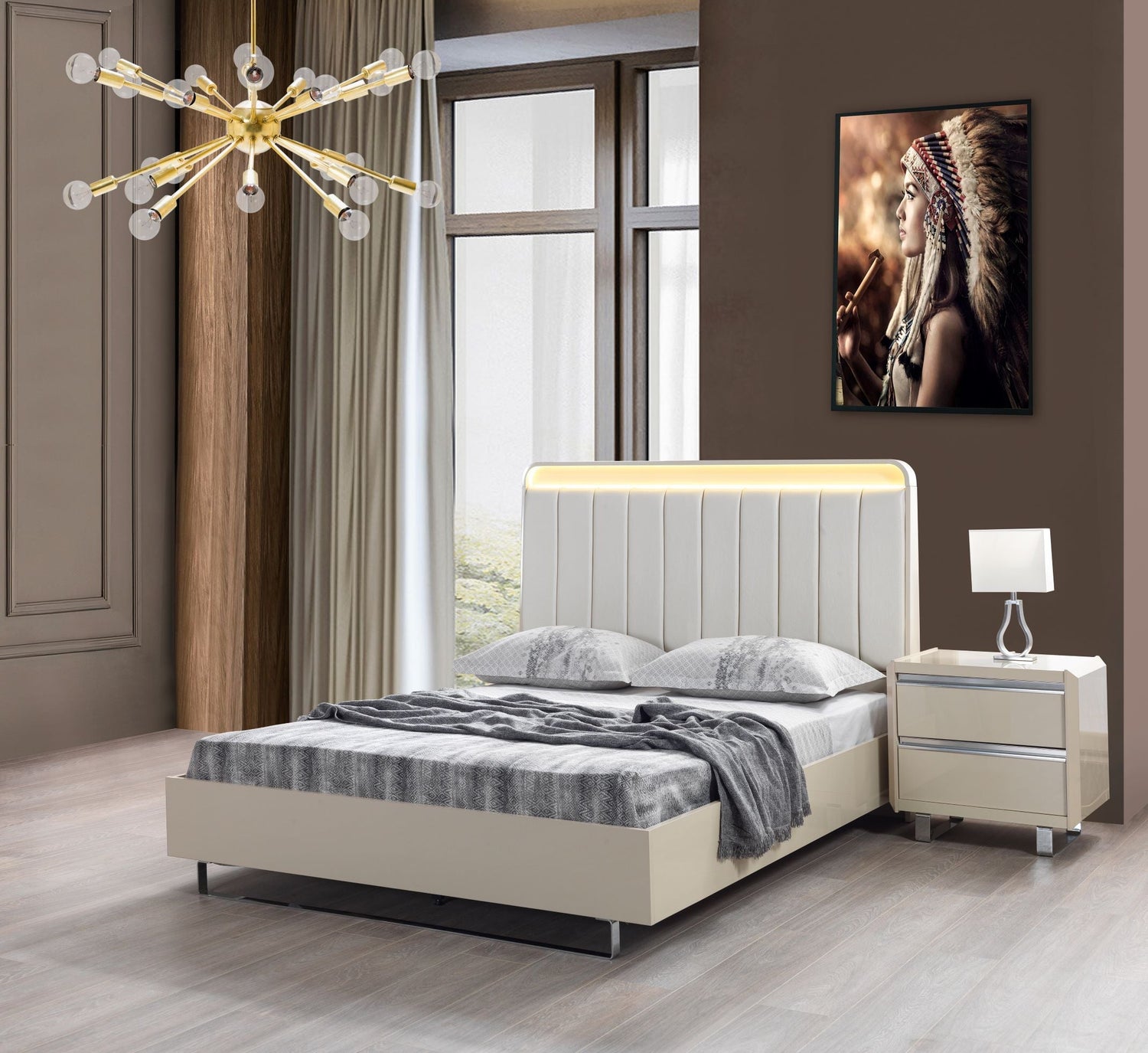 Viola Cream High Gloss Lacquer 4-Piece Queen Bedroom Set - VIOLABEDROOM-4PCQ - Bien Home Furniture &amp; Electronics