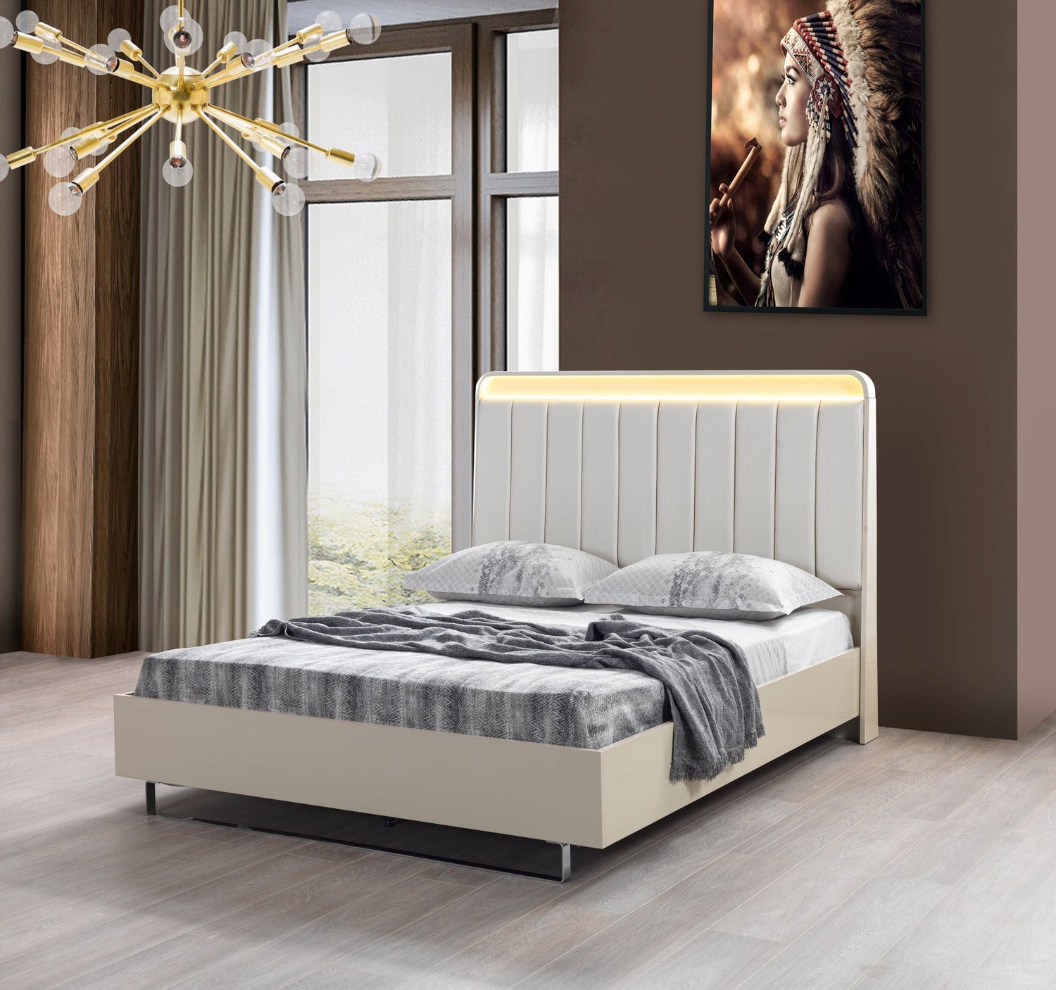 Viola Cream High Gloss Lacquer 4-Piece Queen Bedroom Set - VIOLABEDROOM-4PCQ - Bien Home Furniture & Electronics