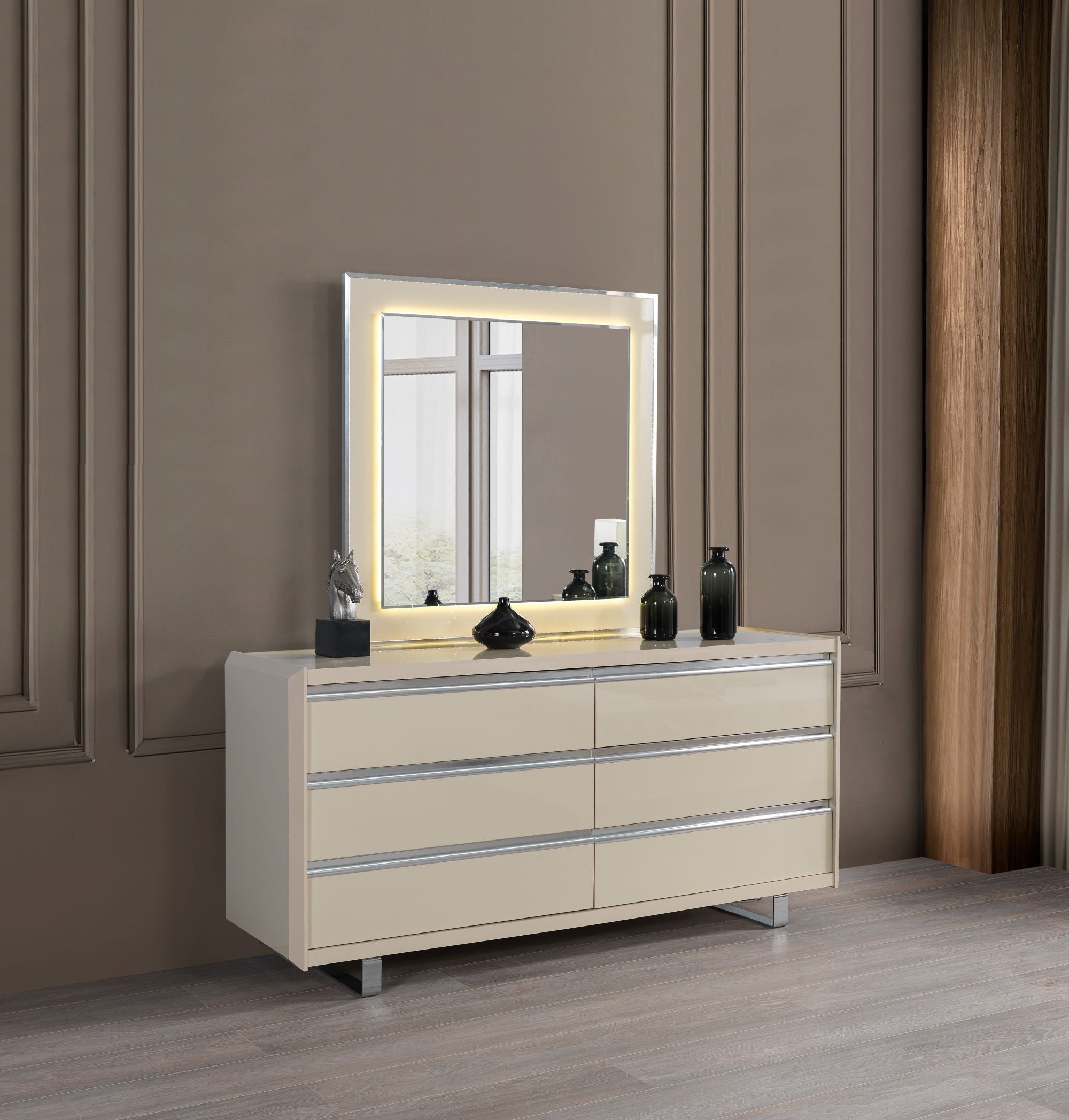 Viola Cream High Gloss Lacquer 4-Piece Queen Bedroom Set - VIOLABEDROOM-4PCQ - Bien Home Furniture & Electronics