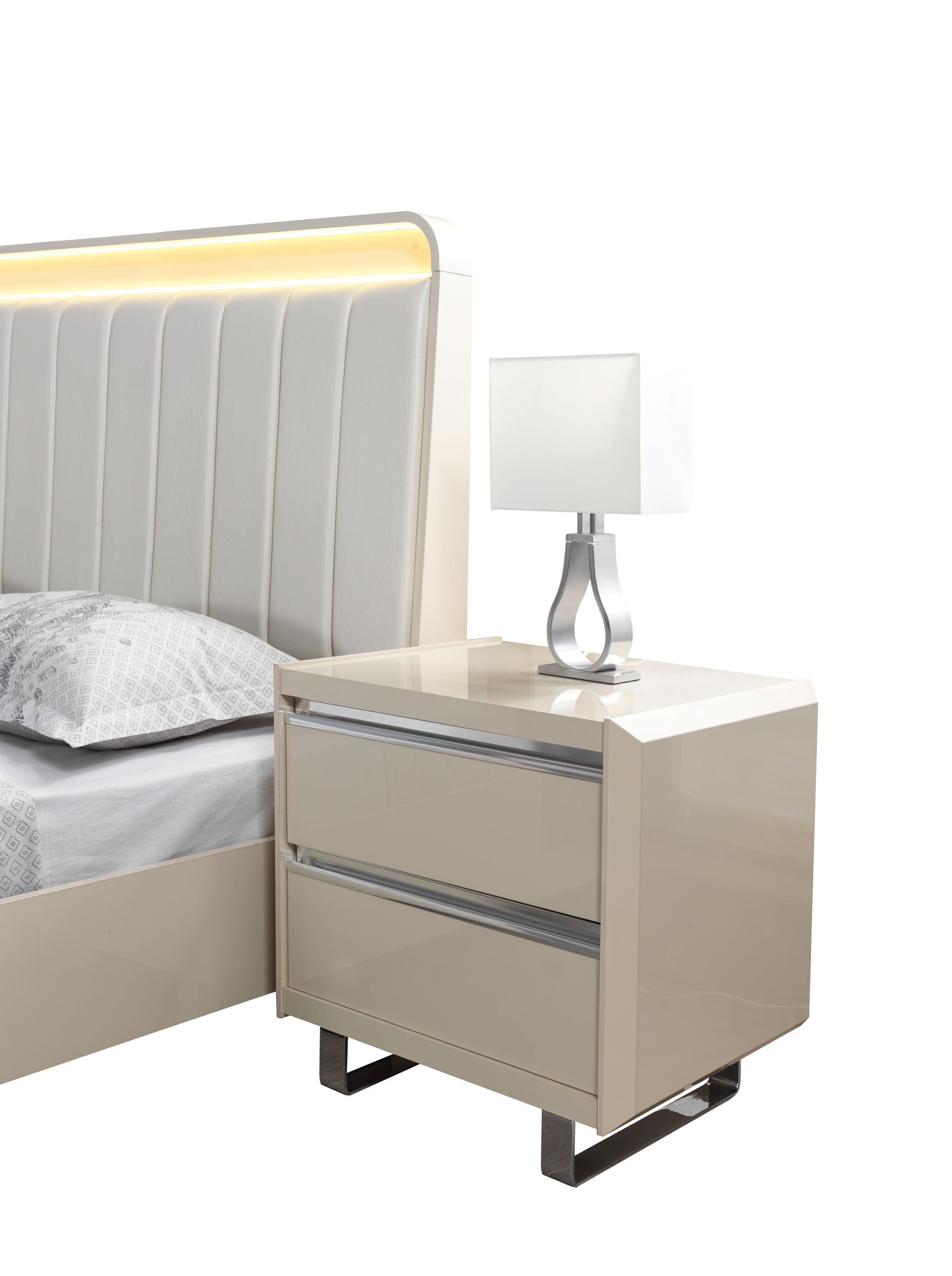 Viola Cream High Gloss Lacquer 4-Piece Queen Bedroom Set - VIOLABEDROOM-4PCQ - Bien Home Furniture & Electronics