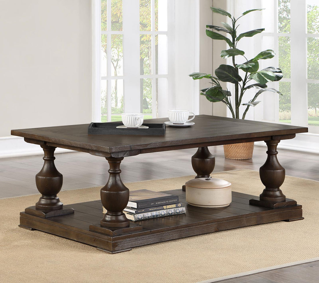 Walden Coffee Rectangular Coffee Table with Turned Legs/Floor Shelf - 753378 - Bien Home Furniture &amp; Electronics