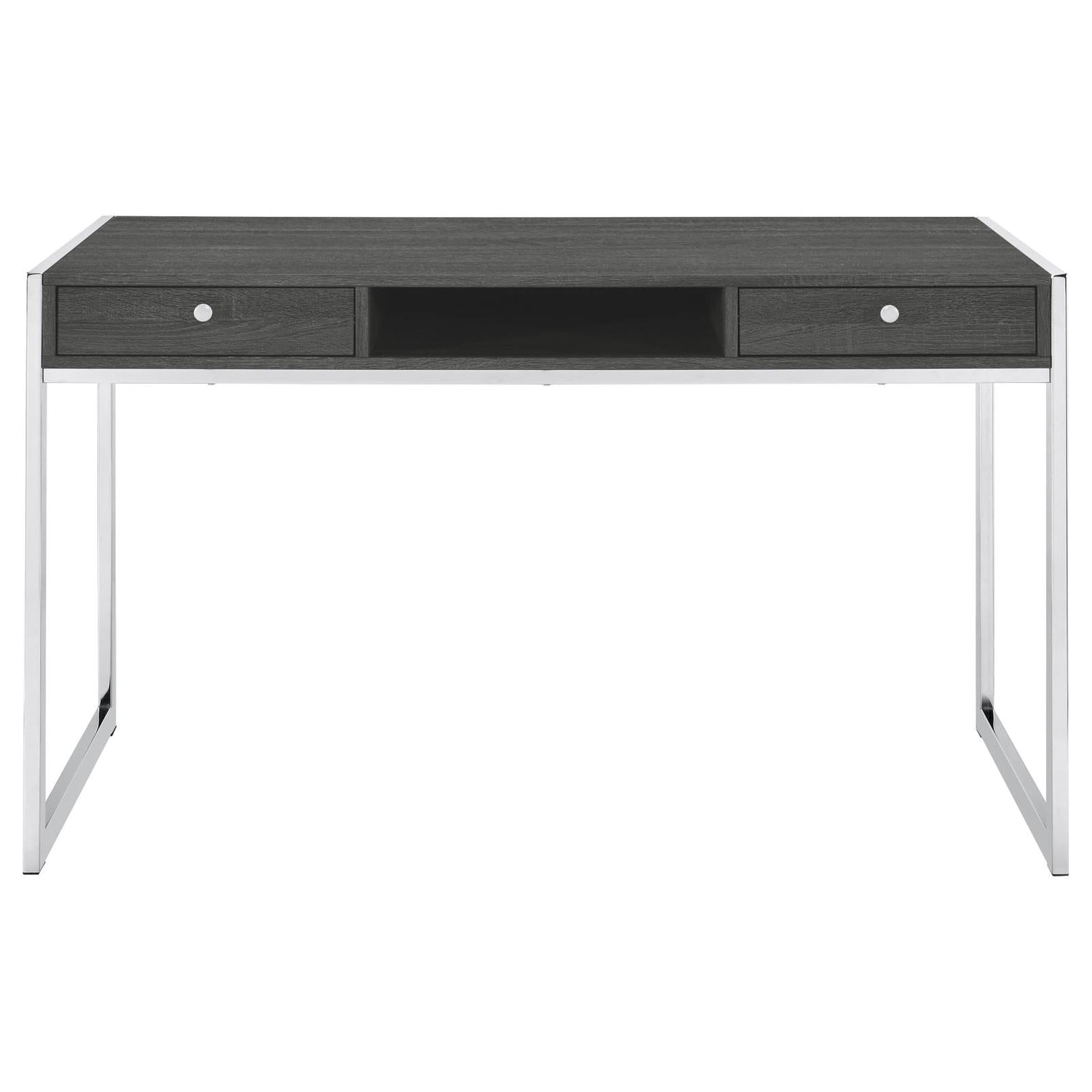 Wallice Weathered Gray/Chrome 2-Drawer Writing Desk - 801221 - Bien Home Furniture &amp; Electronics