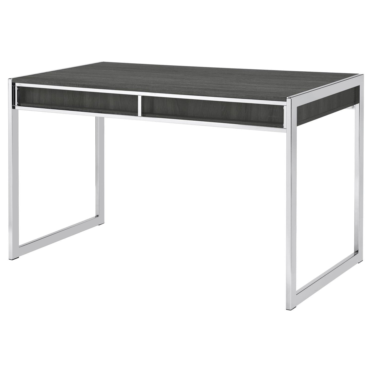 Wallice Weathered Gray/Chrome 2-Drawer Writing Desk - 801221 - Bien Home Furniture &amp; Electronics