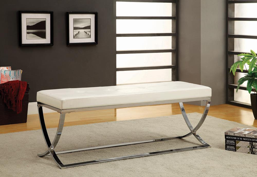 Walton Bench with Metal Base White and Chrome - 501157 - Bien Home Furniture & Electronics