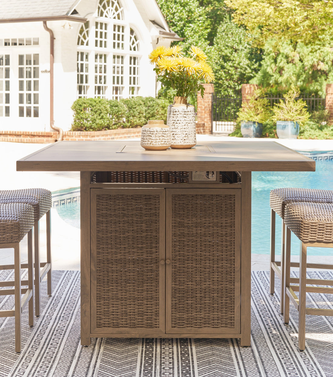 Walton Bridge Driftwood Outdoor Bar Table with Fire Pit - P749-665 - Bien Home Furniture &amp; Electronics
