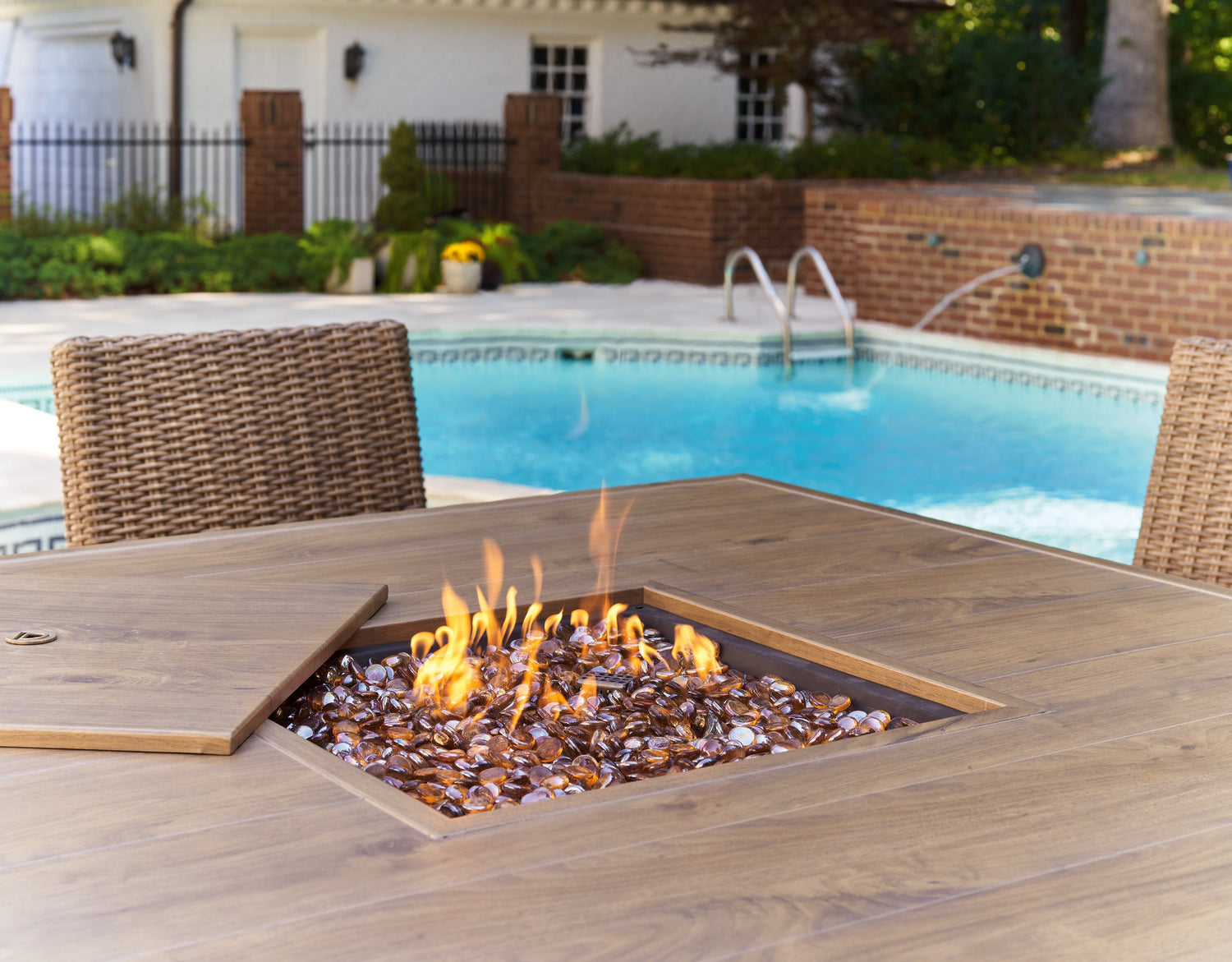 Walton Bridge Driftwood Outdoor Bar Table with Fire Pit - P749-665 - Bien Home Furniture & Electronics