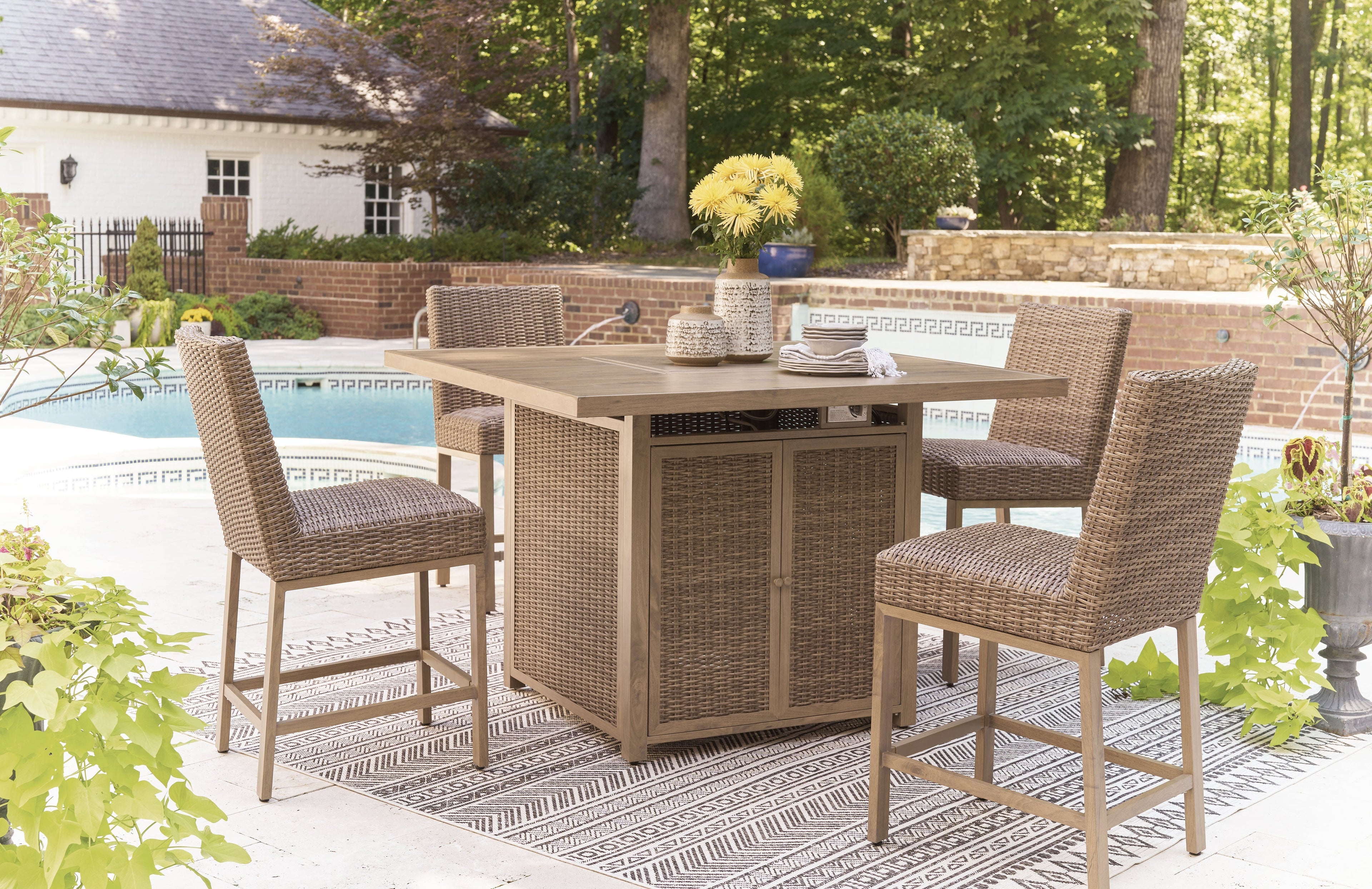 Walton Bridge Driftwood Outdoor Bar Table with Fire Pit - P749-665 - Bien Home Furniture & Electronics