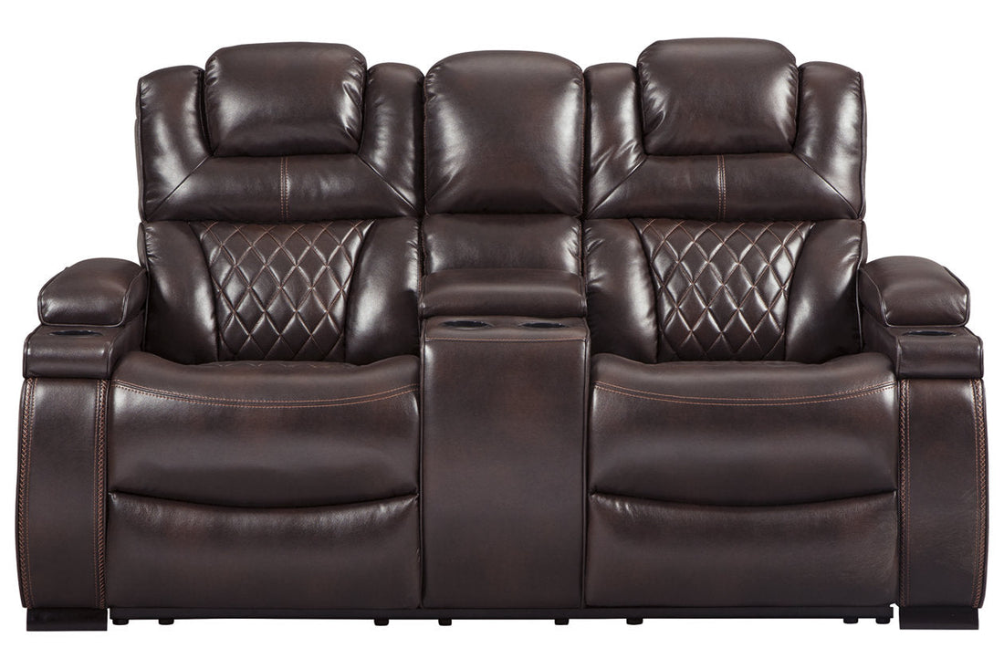 Warnerton Chocolate Power Reclining Loveseat with Console - 7540718 - Bien Home Furniture &amp; Electronics