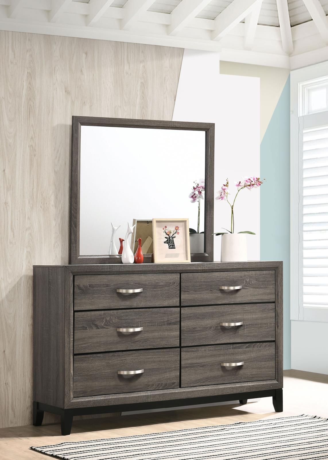 Watson 6-drawer Dresser with Mirror Grey Oak and Black - 212423M - Bien Home Furniture & Electronics