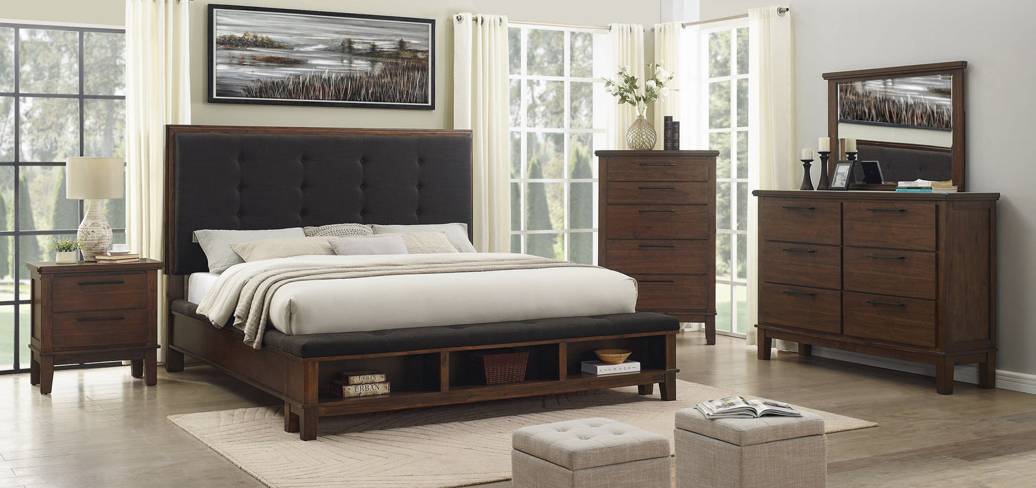 Watson Brown King Upholstered Storage Panel Bed - SET | SH2213BRNK-1 | SH2213BRNK-2 | SH2213BRN-3 - Bien Home Furniture & Electronics