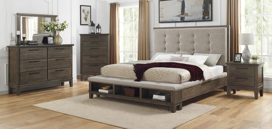 Watson Gray King Upholstered Storage Panel Bed - SET | SH2213GRYK-1 | SH2213GRYK-2 | SH2213GRY-3 - Bien Home Furniture &amp; Electronics