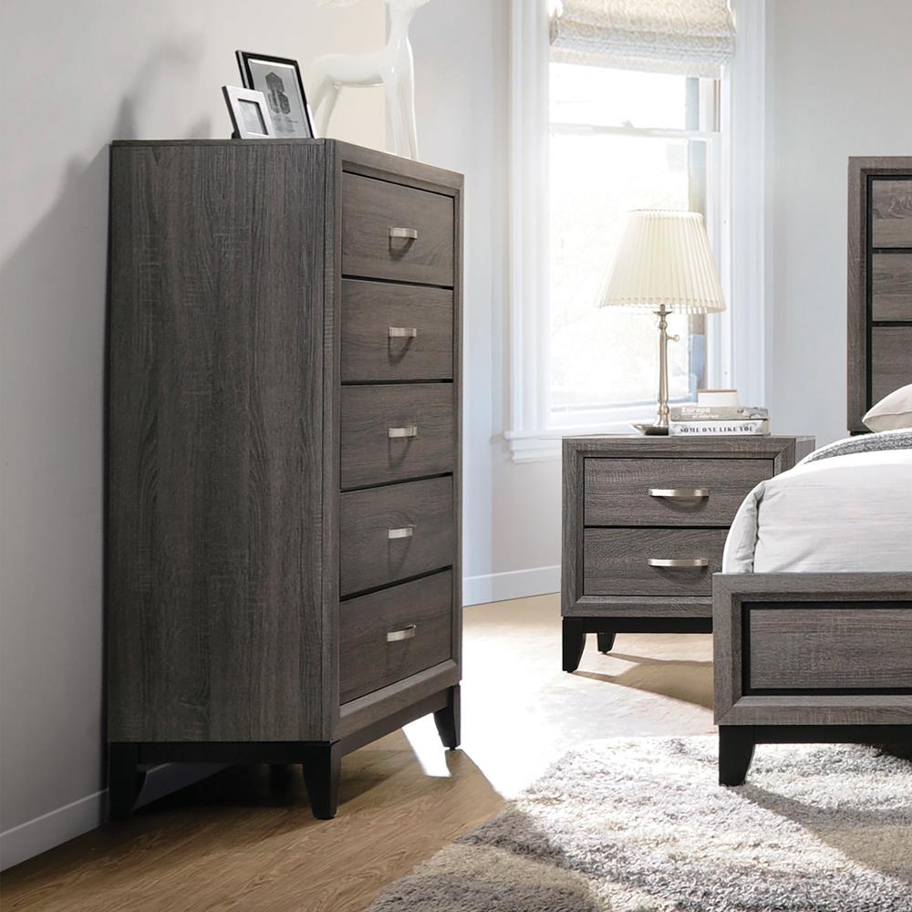 Watson Gray Oak/Black 5-Drawer Chest - 212425 - Bien Home Furniture & Electronics