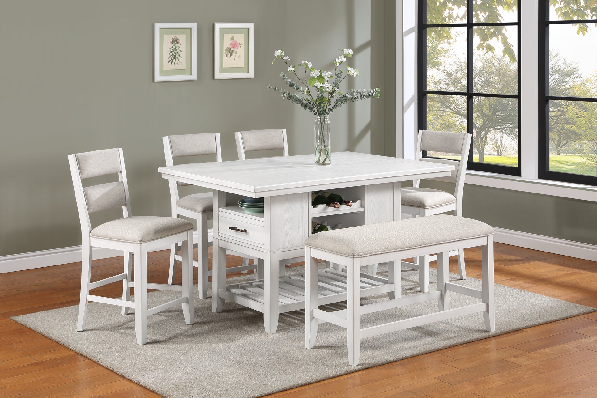 Wendy White Counter Height Set - SET | 2717T-4060-TOP | 2717T-4060-BASE | 2717S-24(2) - Bien Home Furniture & Electronics