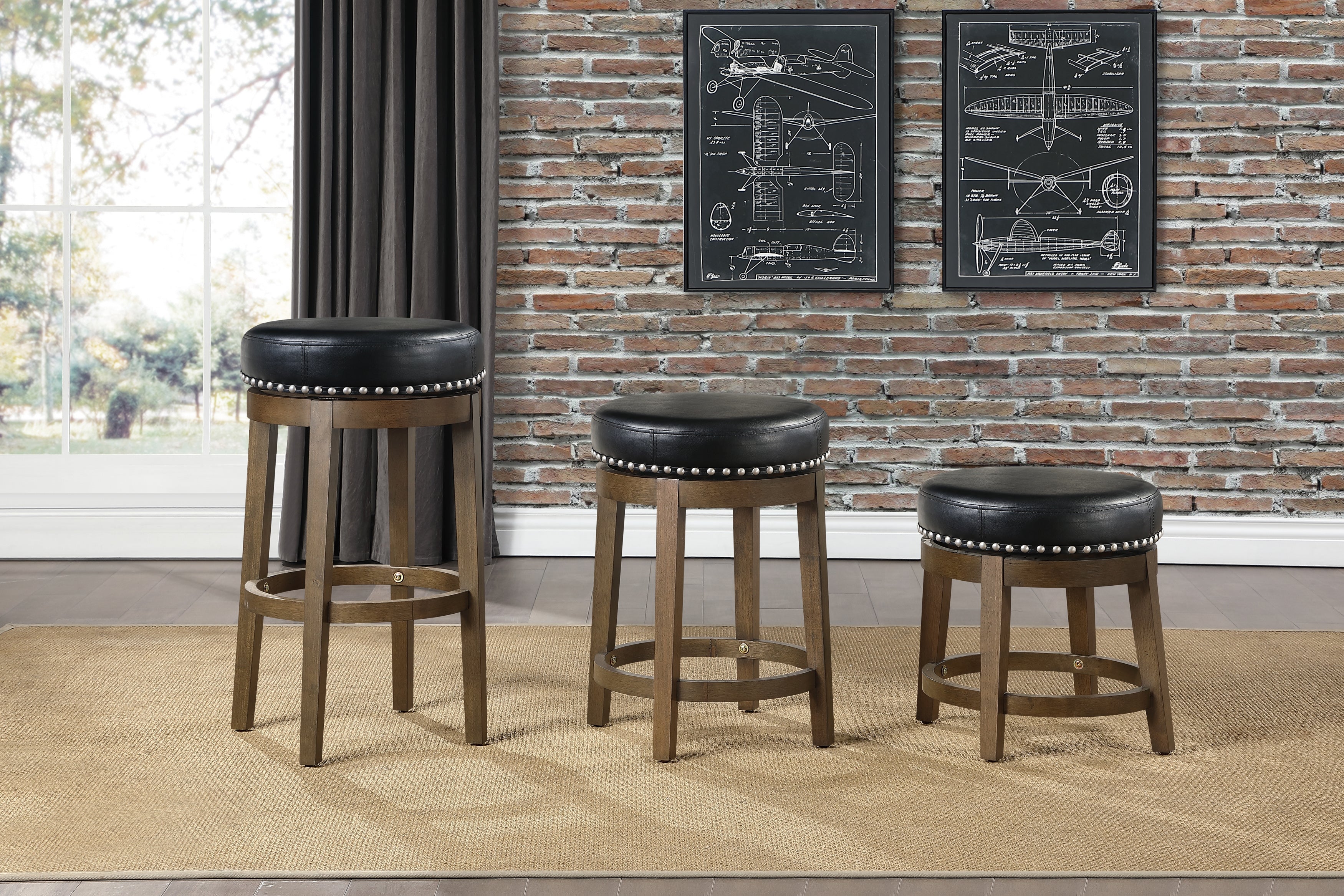 Westby Black/Brown Round Swivel Pub Height Stool, Set of 2 - 5681BLK-29 - Bien Home Furniture &amp; Electronics