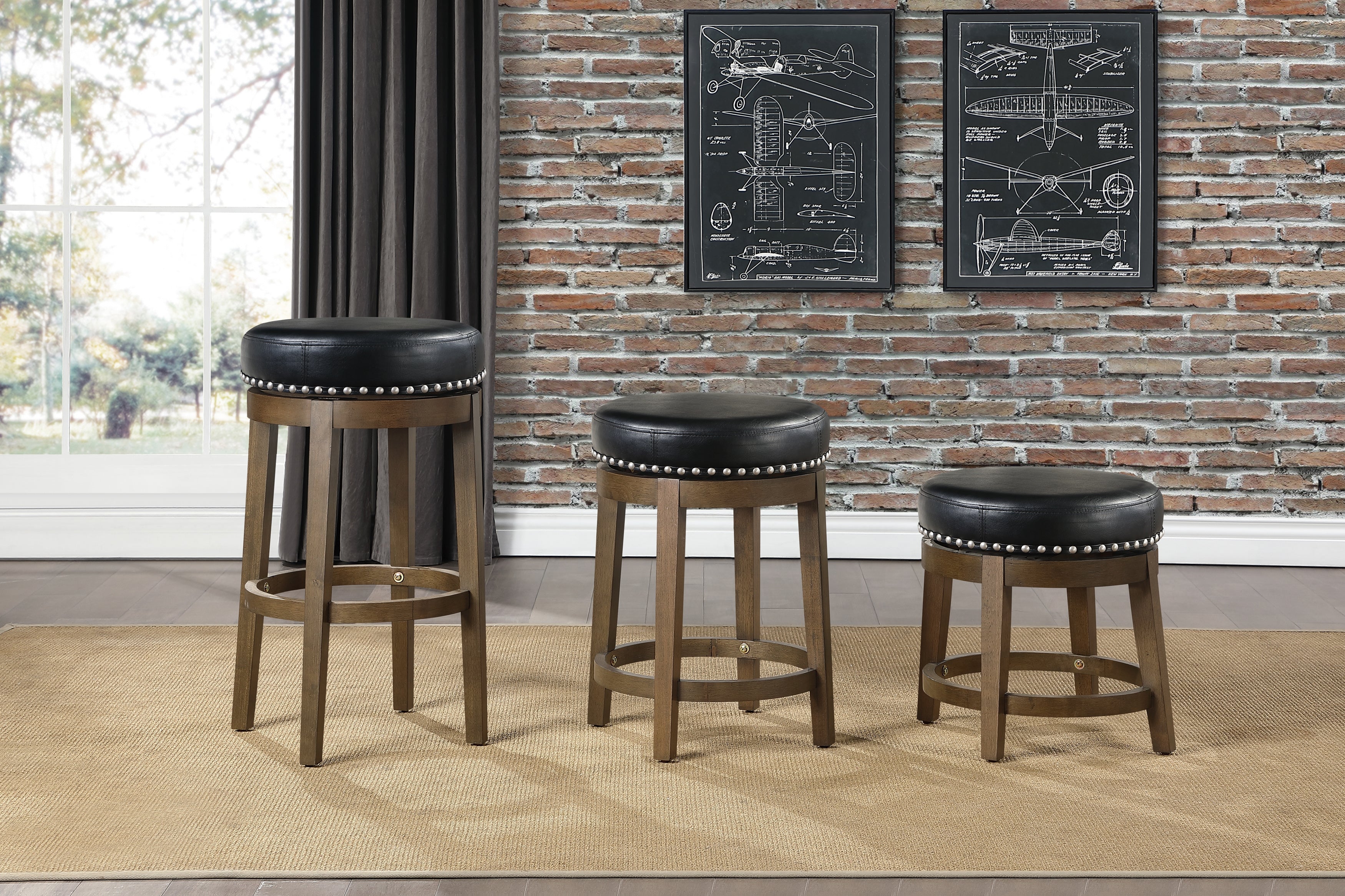 Westby Black/Brown Round Swivel Stool, Black, Set of 2 - 5681BLK-18 - Bien Home Furniture & Electronics