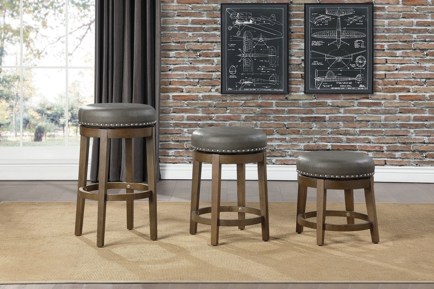 Westby Gray/Brown Round Swivel Counter Height Stool, Set of 2 - 5681GRY-24 - Bien Home Furniture & Electronics