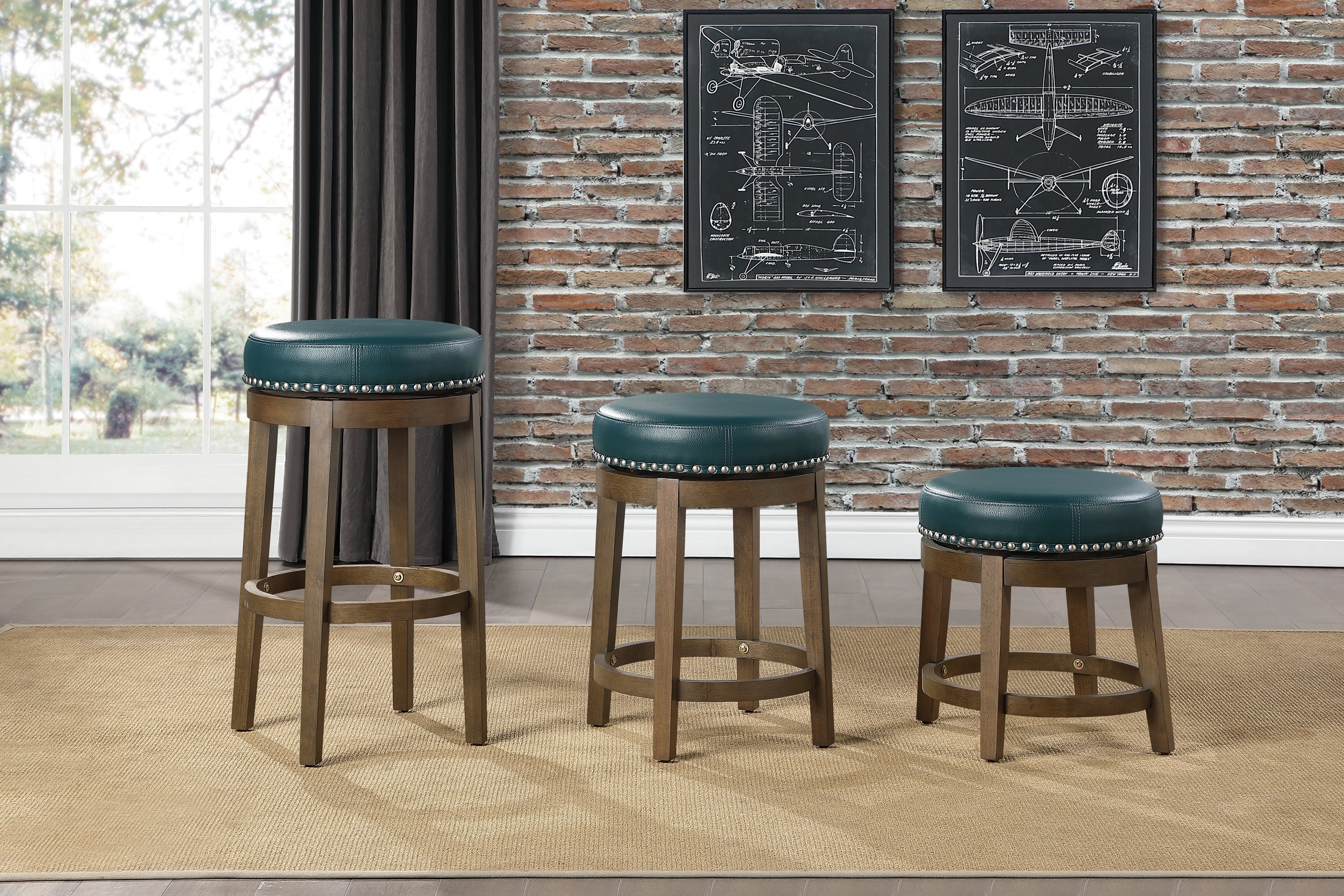 Westby Green/Brown Round Swivel Stool, Green, Set of 2 - 5681GEN-18 - Bien Home Furniture & Electronics