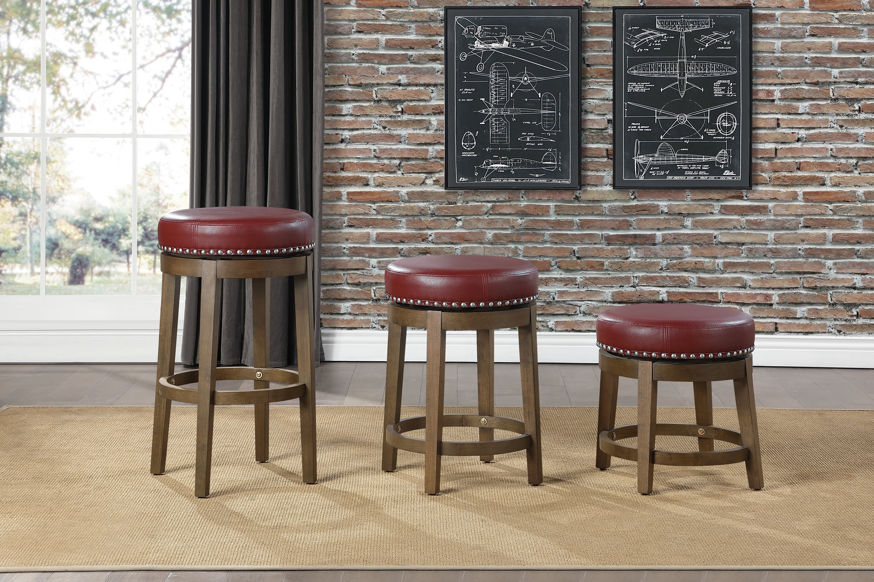 Westby Red/Brown Round Swivel Counter Height Stool, Set of 2 - 5681RED-24 - Bien Home Furniture & Electronics