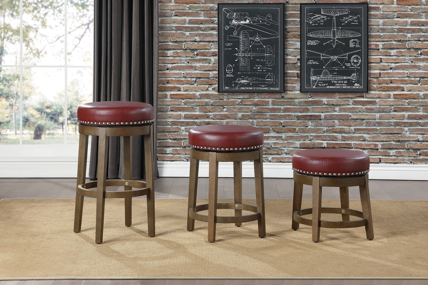 Westby Red/Brown Round Swivel Stool, Red, Set of 2 - 5681RED-18 - Bien Home Furniture & Electronics