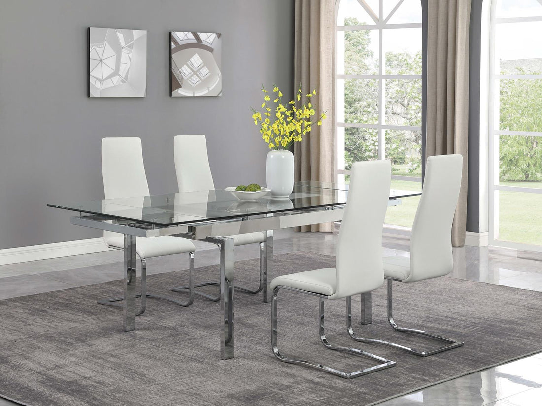 Wexford Chrome Glass Top Dining Table with Extension Leaves - 106281 - Bien Home Furniture &amp; Electronics