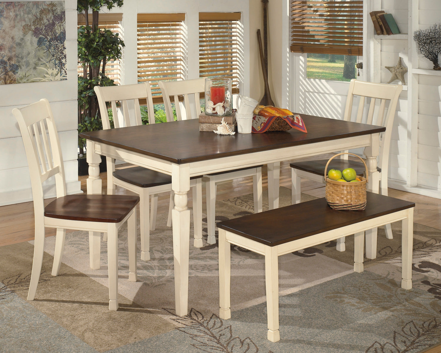 Whitesburg Brown/Cottage White Rectangular Dining Set - SET | D583-25 | D583-02(3) - Bien Home Furniture & Electronics