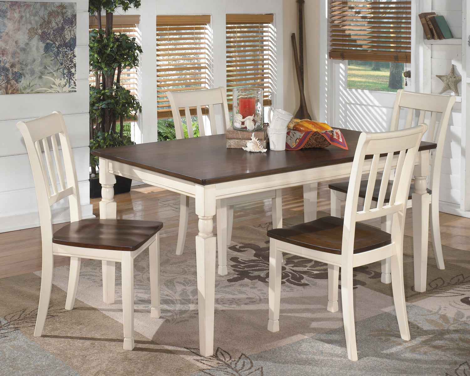 Whitesburg Brown/Cottage White Rectangular Dining Set - SET | D583-25 | D583-02(3) - Bien Home Furniture & Electronics