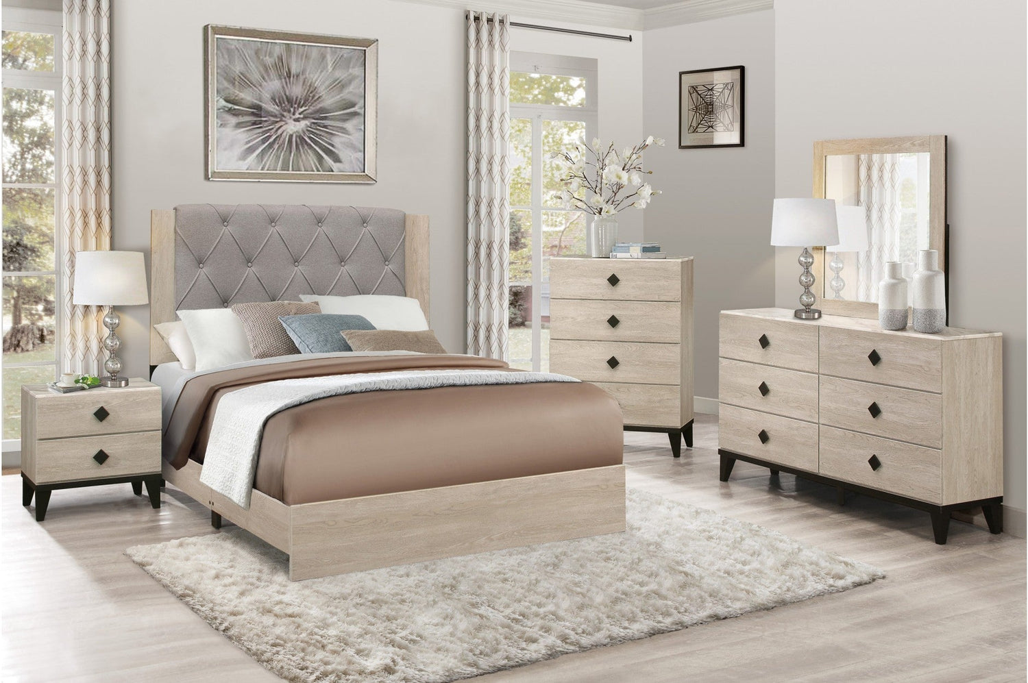 Whiting Natural Queen Upholstered Panel Bed - 1524-1 - Bien Home Furniture & Electronics