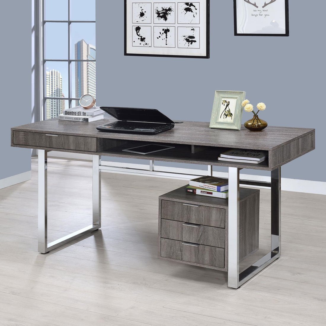 Whitman Weathered Gray 4-Drawer Writing Desk - 801897 - Bien Home Furniture &amp; Electronics