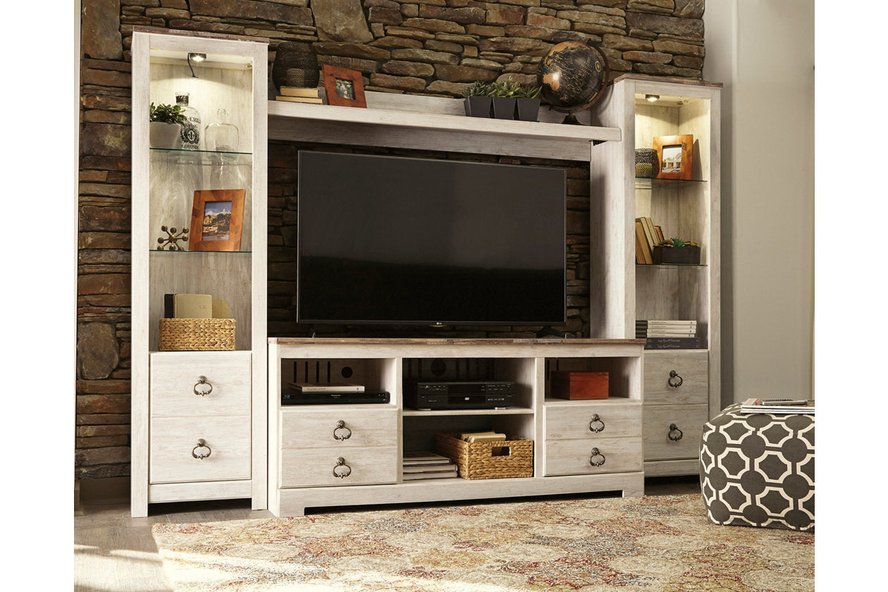 Willowton Whitewash 4-Piece Entertainment Center - SET | W267-24(2) | W267-27 | W267-68 - Bien Home Furniture & Electronics