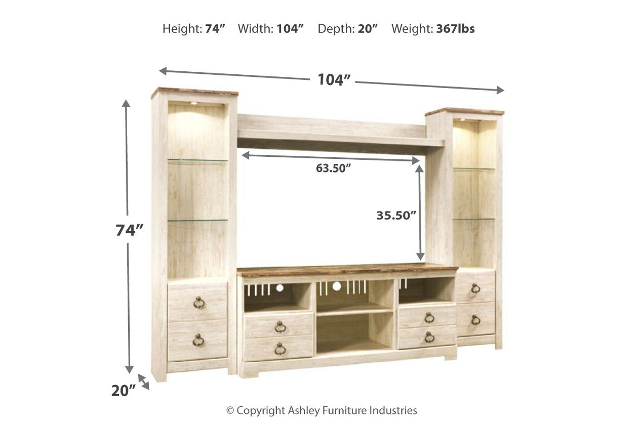 Willowton Whitewash 4-Piece Entertainment Center - SET | W267-24(2) | W267-27 | W267-68 - Bien Home Furniture & Electronics