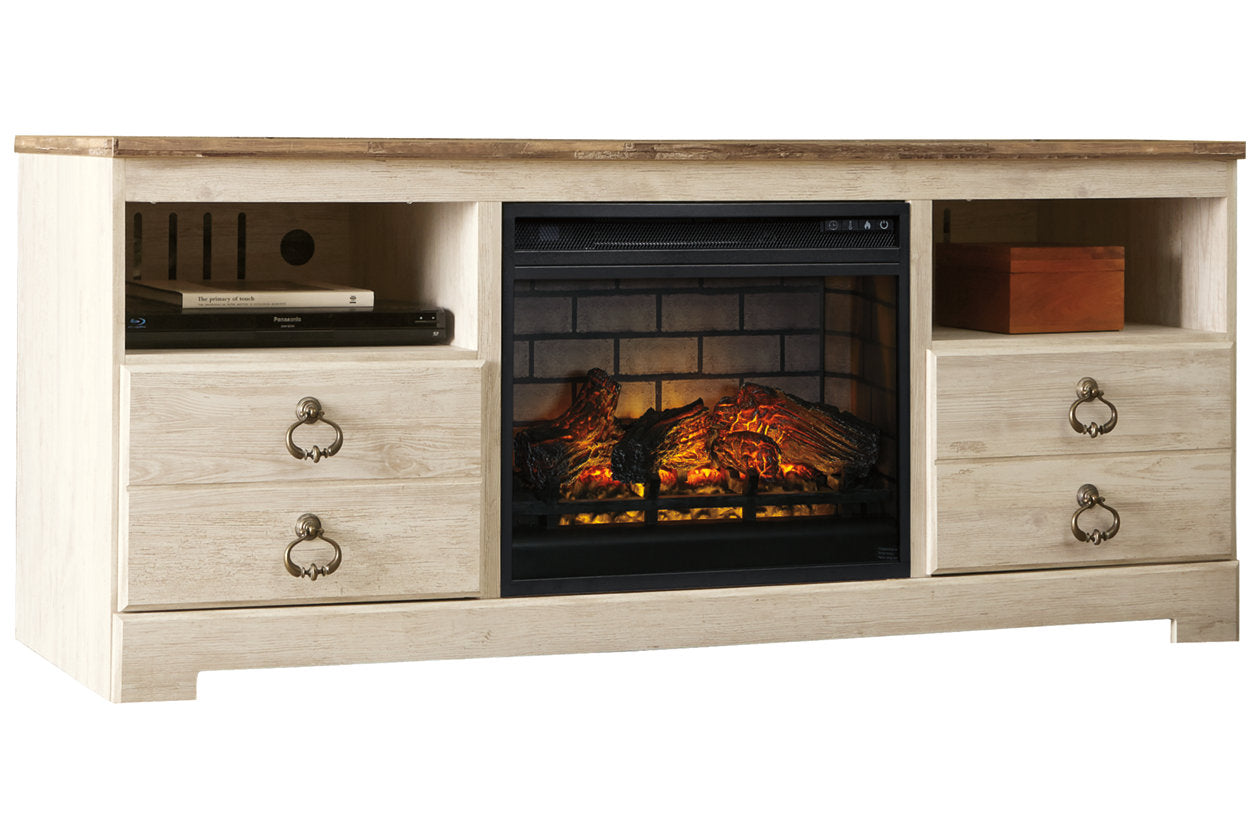 Willowton Whitewash 64" TV Stand with Electric Fireplace - SET | W100-101 | W267-68 - Bien Home Furniture & Electronics