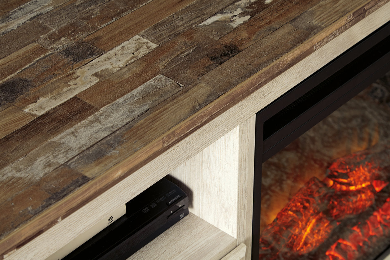 Willowton Whitewash 64" TV Stand with Electric Fireplace - SET | W100-101 | W267-68 - Bien Home Furniture & Electronics