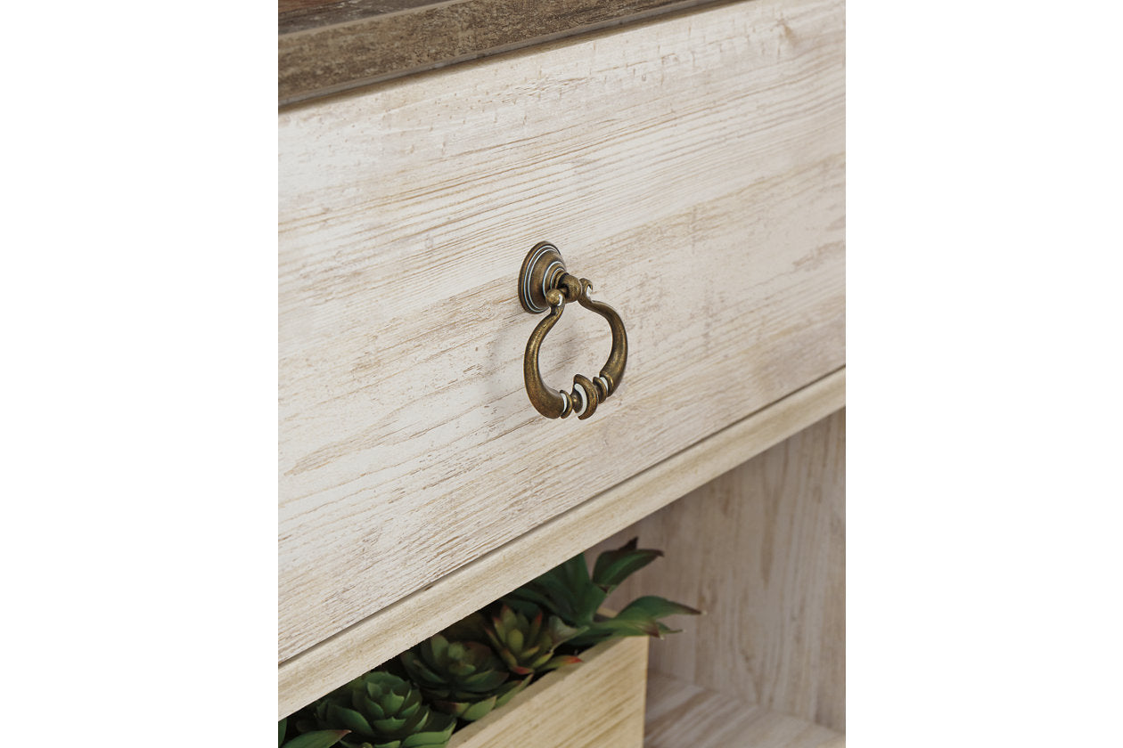 Willowton Whitewash 64" TV Stand with Electric Fireplace - SET | W100-101 | W267-68 - Bien Home Furniture & Electronics