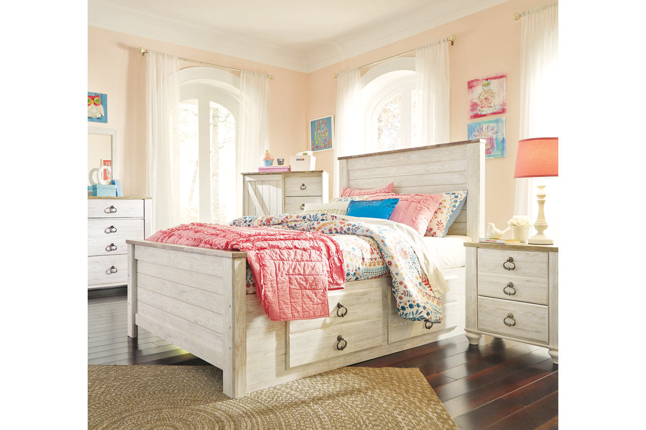 Willowton Whitewash Full Panel Bed with 2 Storage Drawers - SET | B100-12 | B267-50 | B267-84 | B267-87 - Bien Home Furniture & Electronics