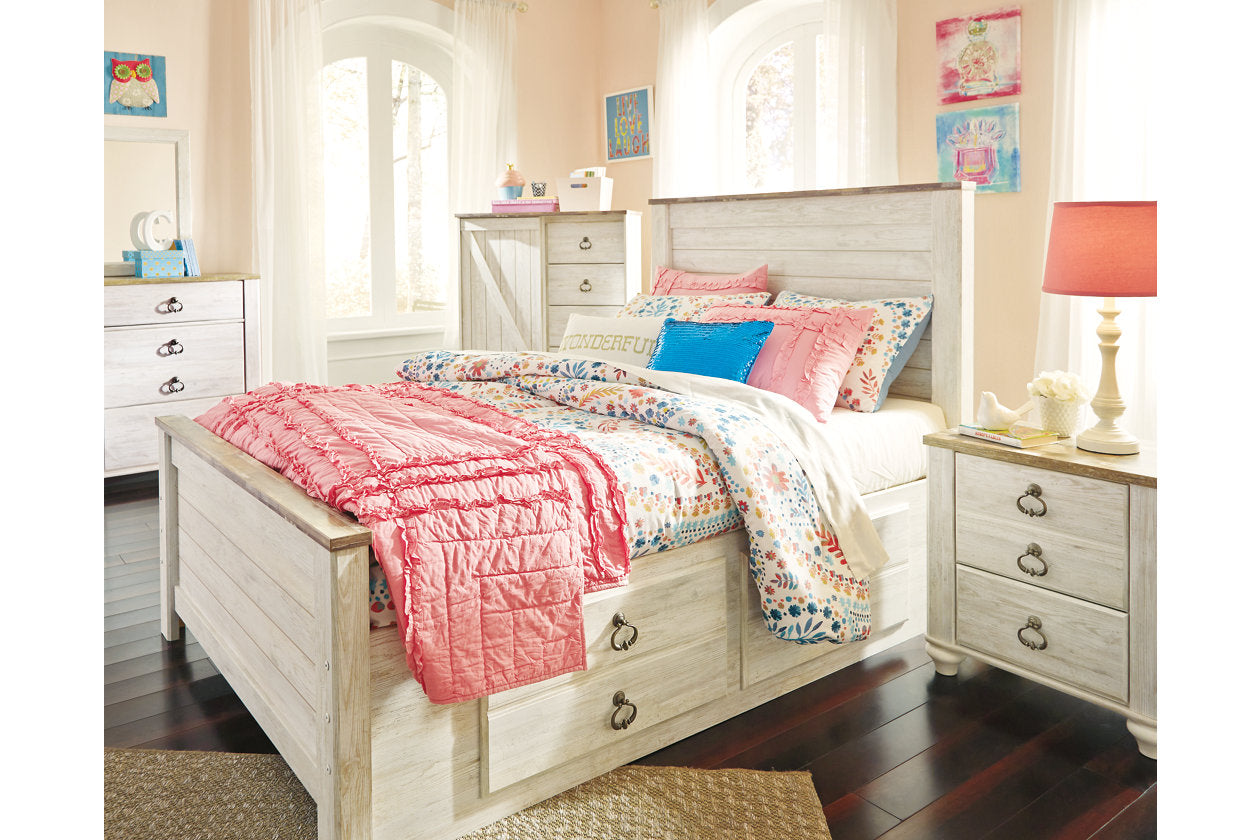 Willowton Whitewash Full Panel Bed with 2 Storage Drawers - SET | B100-12 | B267-50 | B267-84 | B267-87 - Bien Home Furniture & Electronics