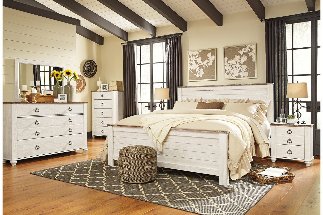 Willowton Whitewash King Panel Bed - SET | B267-56 | B267-58 | B267-99 - Bien Home Furniture & Electronics