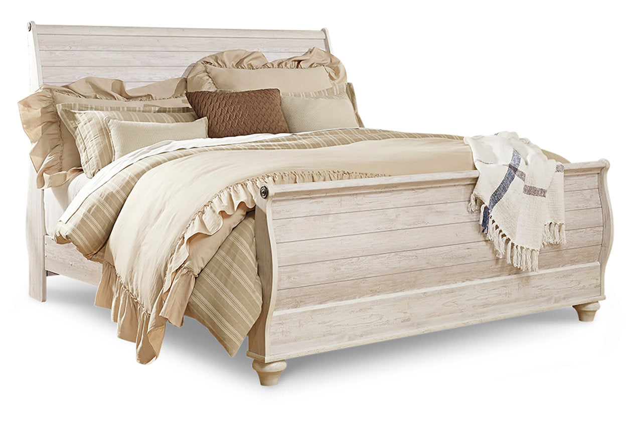 Willowton Whitewash King Sleigh Bed - SET | B267-76 | B267-78 | B267-97 - Bien Home Furniture & Electronics