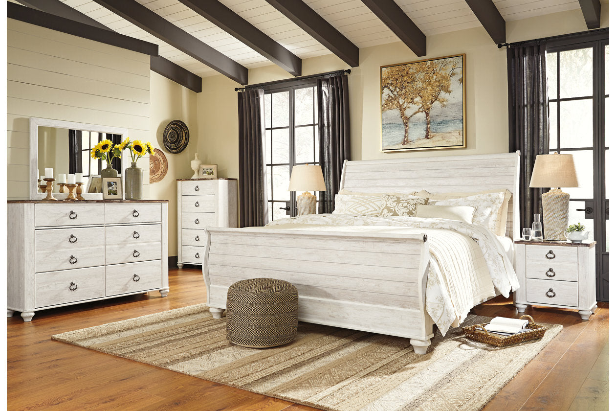 Willowton Whitewash King Sleigh Bed - SET | B267-76 | B267-78 | B267-97 - Bien Home Furniture & Electronics