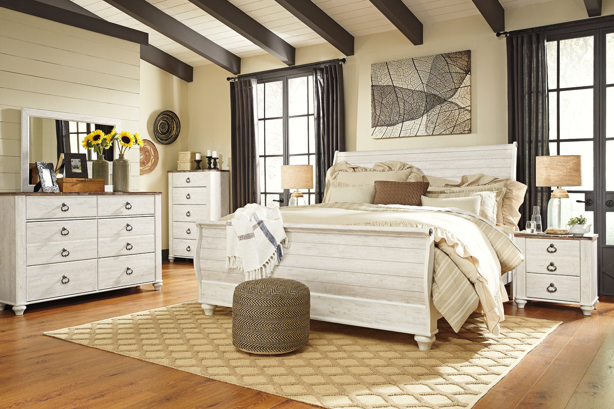 Willowton Whitewash King Sleigh Bed - SET | B267-76 | B267-78 | B267-97 - Bien Home Furniture & Electronics