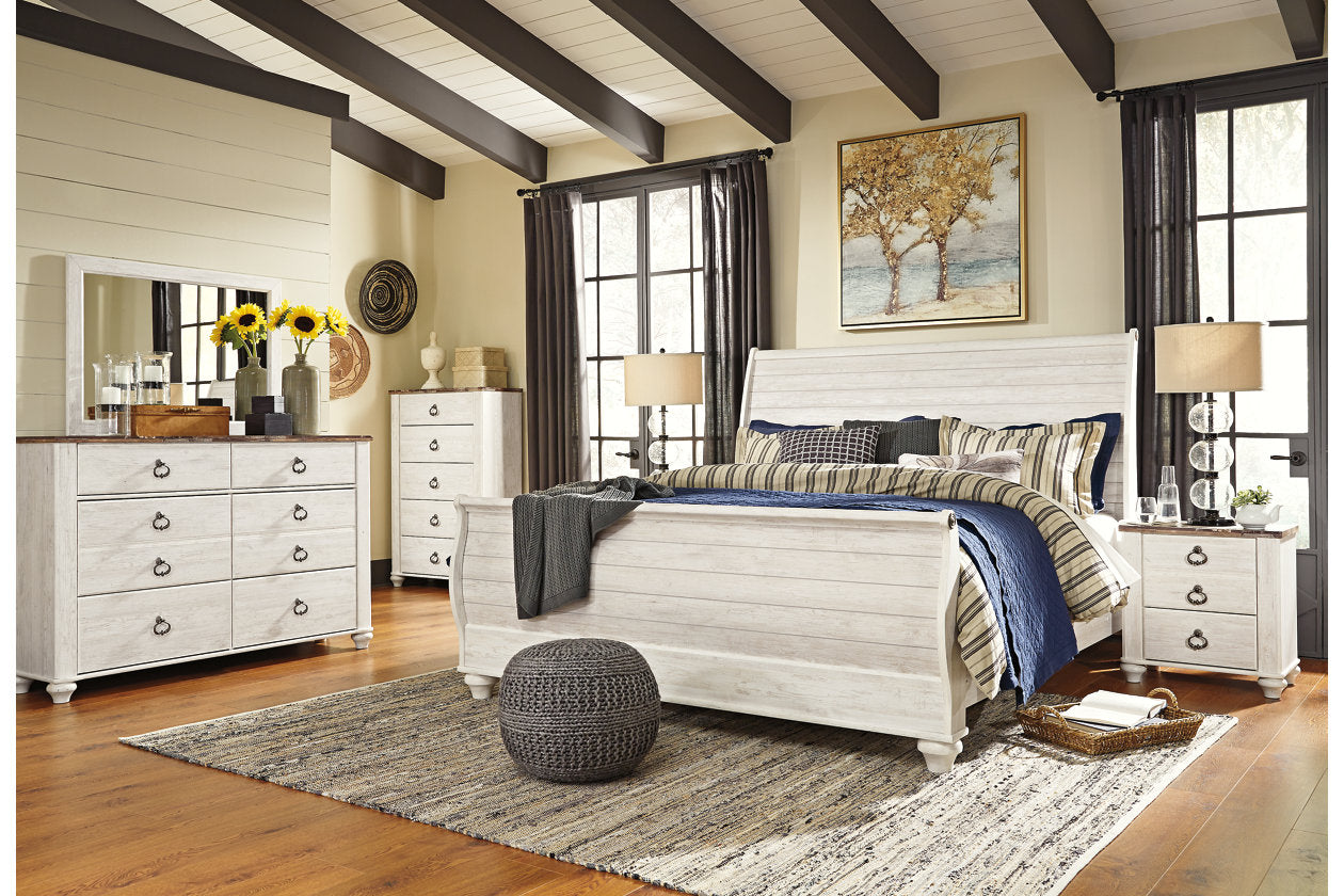 Willowton Whitewash King Sleigh Bed - SET | B267-76 | B267-78 | B267-97 - Bien Home Furniture & Electronics