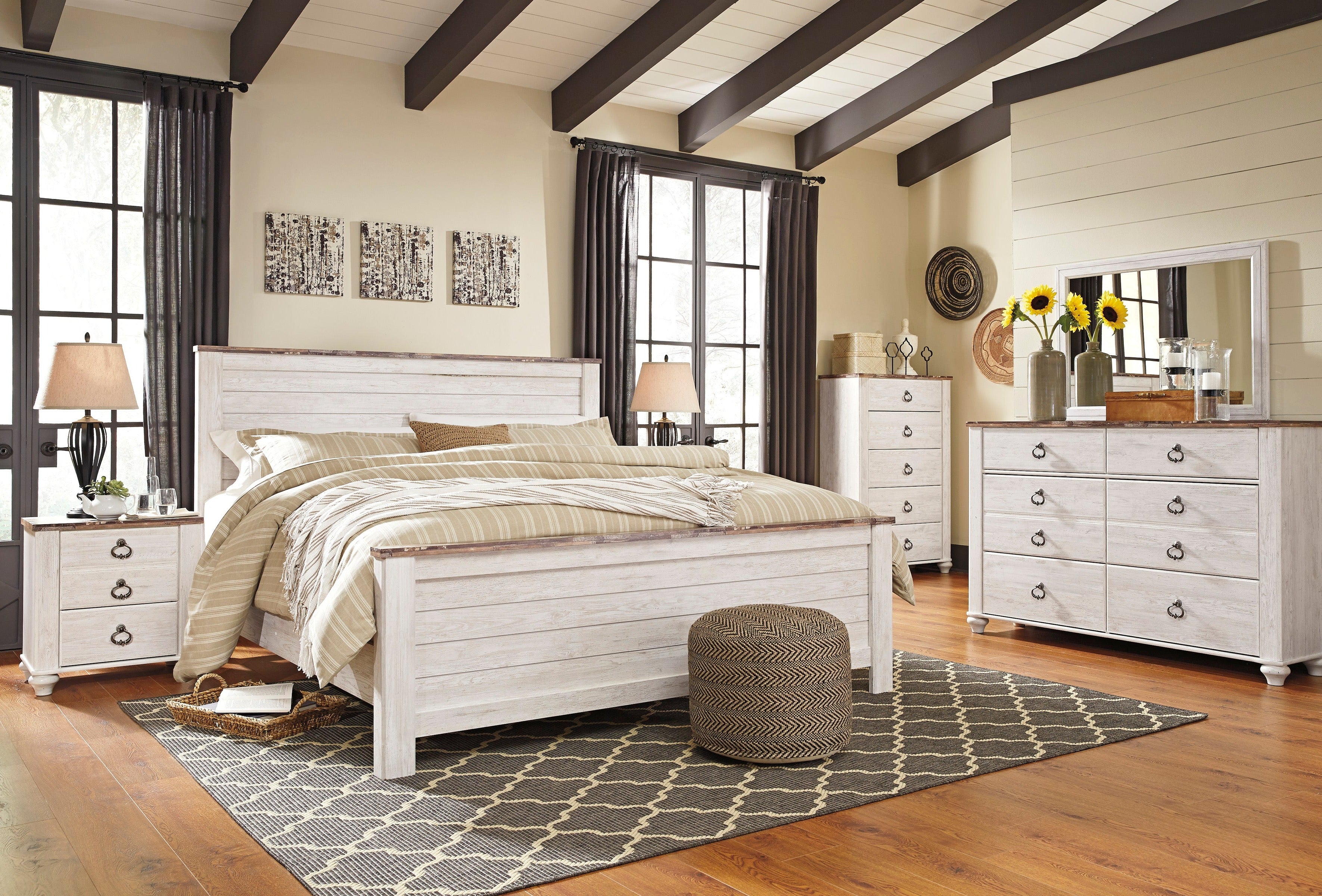 Willowton Whitewash Panel Bedroom Set - SET | B267-54 | B267-57 | B267-98 | B267-92 | B267-46 - Bien Home Furniture & Electronics