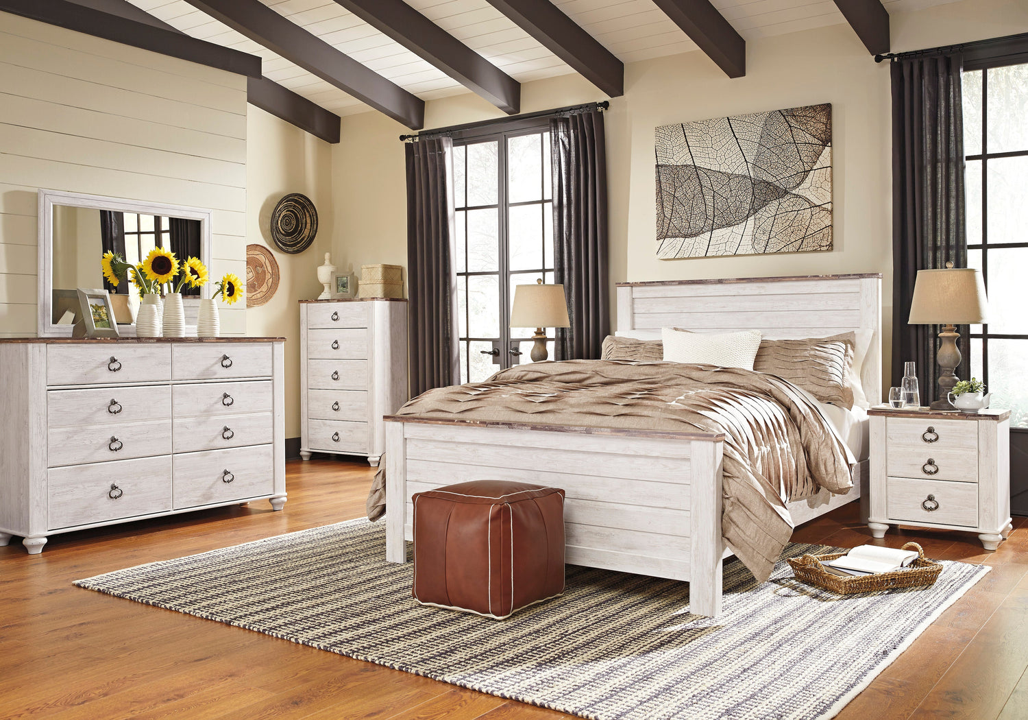 Willowton Whitewash Panel Bedroom Set - SET | B267-54 | B267-57 | B267-98 | B267-92 | B267-46 - Bien Home Furniture & Electronics