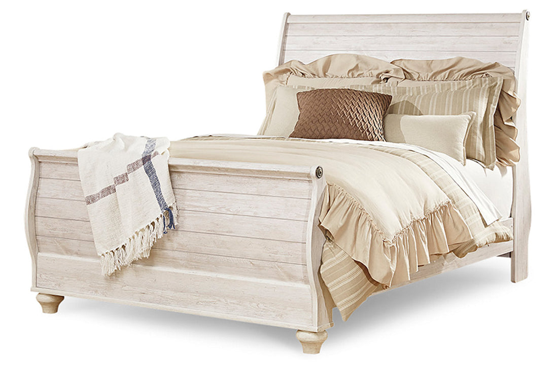 Willowton Whitewash Queen Sleigh Bed - SET | B267-74 | B267-77 | B267-96 - Bien Home Furniture &amp; Electronics