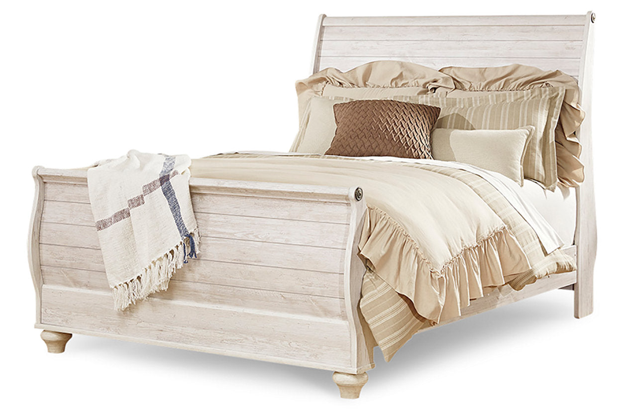 Willowton Whitewash Queen Sleigh Bed - SET | B267-74 | B267-77 | B267-96 - Bien Home Furniture & Electronics