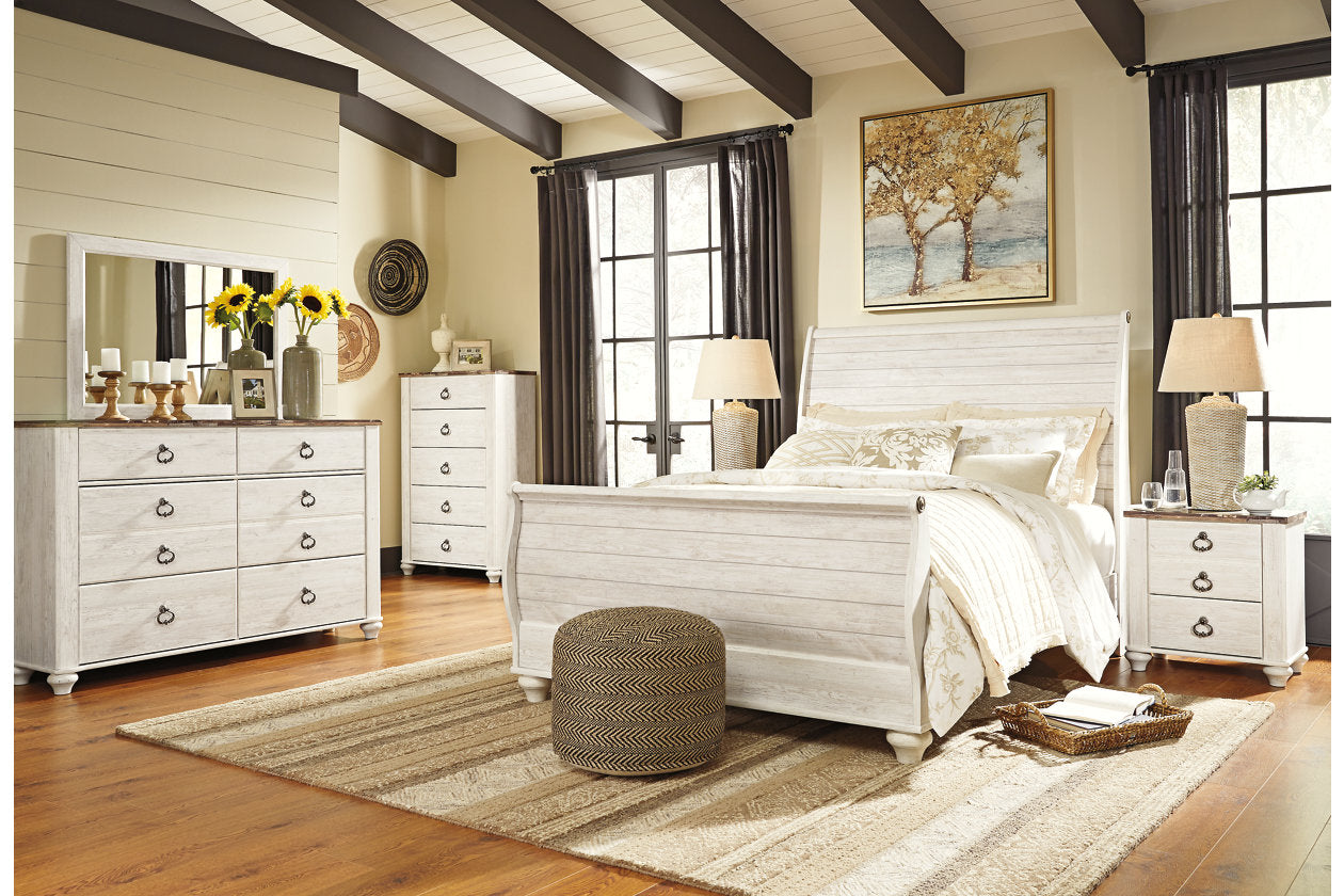 Willowton Whitewash Queen Sleigh Bed - SET | B267-74 | B267-77 | B267-96 - Bien Home Furniture & Electronics