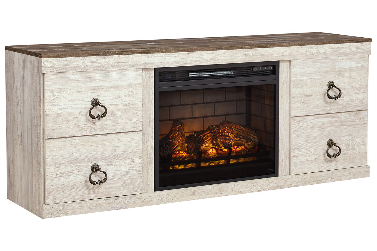 Willowton Whitewash TV Stand with Electric Fireplace - SET | EW0267-268 | W100-101 - Bien Home Furniture & Electronics