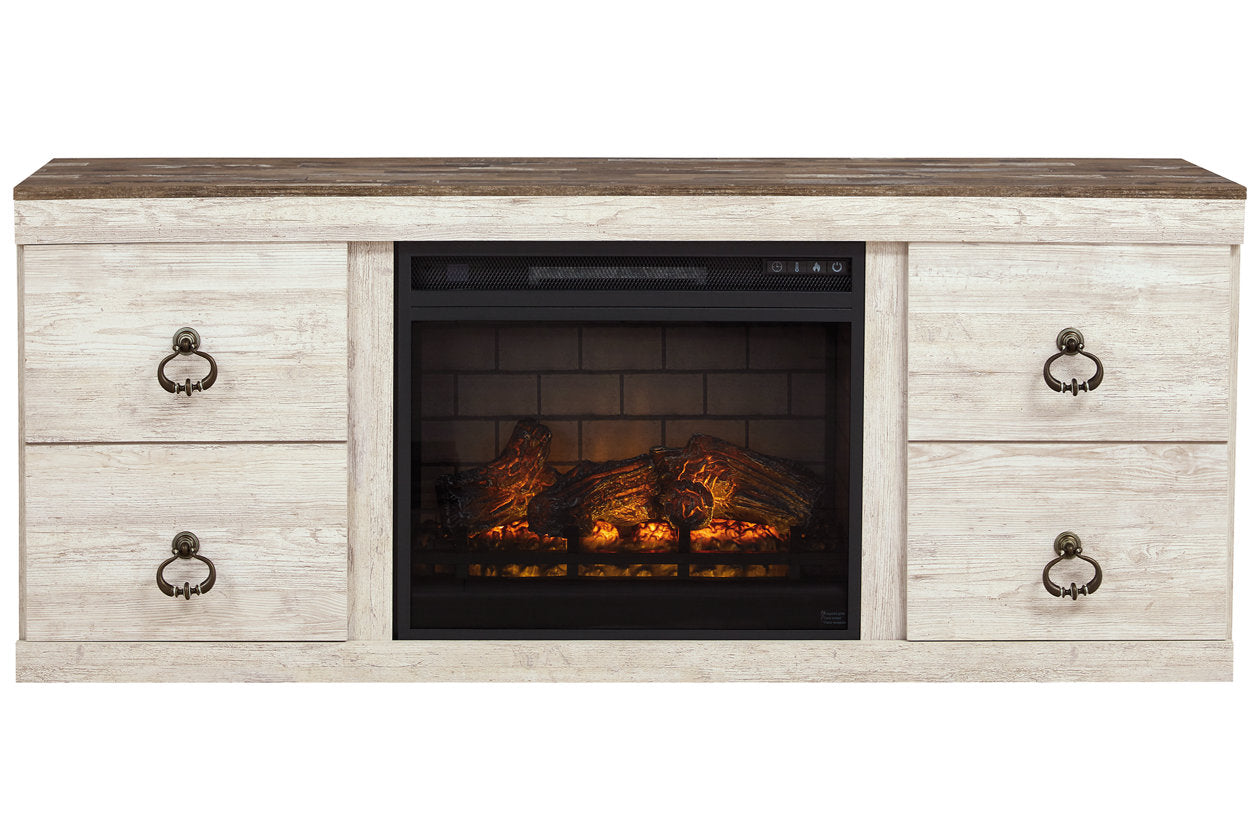 Willowton Whitewash TV Stand with Electric Fireplace - SET | EW0267-268 | W100-101 - Bien Home Furniture & Electronics